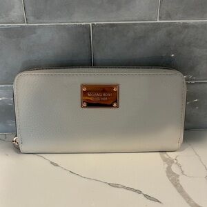 Michael Kors Light Gray Wallet with Gold Accents